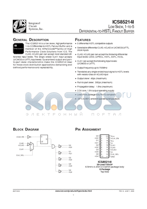 ICS85214AGI datasheet - LOW SKEW, 1-TO-5 DIFFERENTIAL-TO-HSTL FANOUT BUFFER