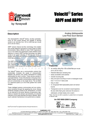 ADPRF datasheet - Analog addressable low-flow photoelec-tronic non-relay duct smoke sensor