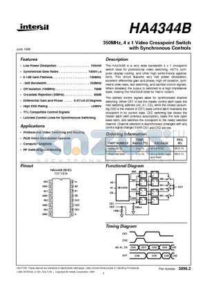 HA4344 datasheet - 350MHz, 4 x 1 Video Crosspoint Switch with Synchronous Controls