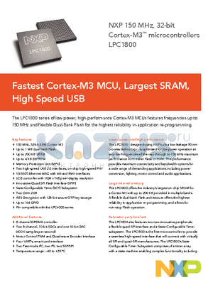 LPC1810 datasheet - Fastest Cortex-M3 MCU, Largest SRAM, High Speed USB