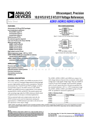 ADR03ARZ datasheet - Ultracompact, Precision 10.0 V/5.0 V/2.5 V/3.0 V Voltage References