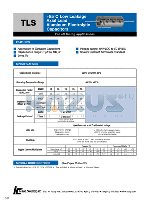 685TLS050M datasheet - 85`C Low Leakage Axial Lead Aluminum Electrolytic Capacitors