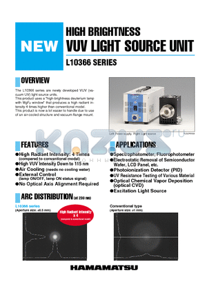 L10366-10 datasheet - HIGH BRIGHTNESS VUV LIGHT SOURCE UNIT