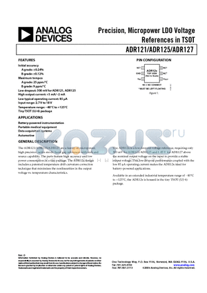 ADR121AUJZ-REEL7 datasheet - Precision, Micropower LDO Voltage References in TSOT