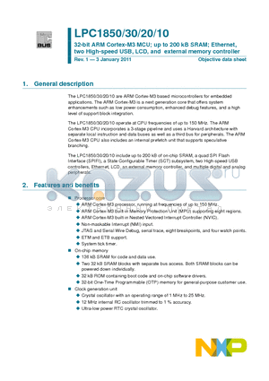 LPC1830 datasheet - 32-bit ARM Cortex-M3 MCU; up to 200 kB SRAM; Ethernet, two High-speed USB, LCD