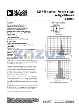 ADR1581BRTZ-R2 datasheet - 1.25 V Micropower, Precision Shunt Voltage Reference