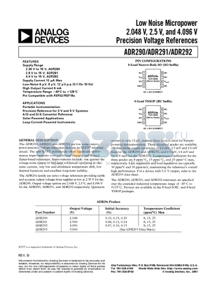 ADR290 datasheet - Low Noise Micropower Precision Voltage References