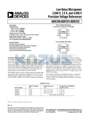 ADR290ER-REEL7 datasheet - Low Noise Micropower Precision Voltage References