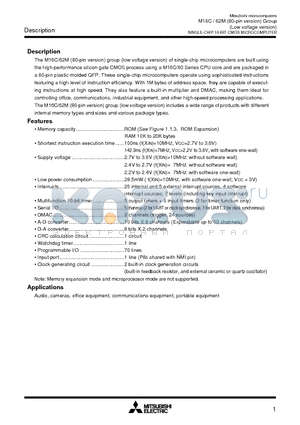 M30621FCMGP datasheet - SINGLE-CHIP 16-BIT CMOS MICROCOMPUTER