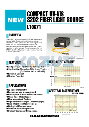 L10671W datasheet - COMPACT UV-VIS S2D2 FIBER LIGHT SOURCE
