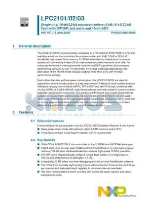 LPC2103 datasheet - Single-chip 16-bit/32-bit microcontrollers; 8 kB/16 kB/32 kB flash with ISP/IAP, fast ports and 10-bit ADC