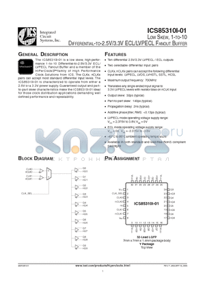 ICS85310AYI-01LNT datasheet - LOW SKEW, 1-TO-10 DIFFERENTIAL-TO-2.5V/3.3V ECL/LVPECL FANOUT BUFFER