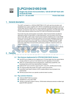 LPC2106FHN48 datasheet - Single-chip 32-bit microcontrollers; 128 kB ISP/IAP flash with 16/32/64 kB RAM