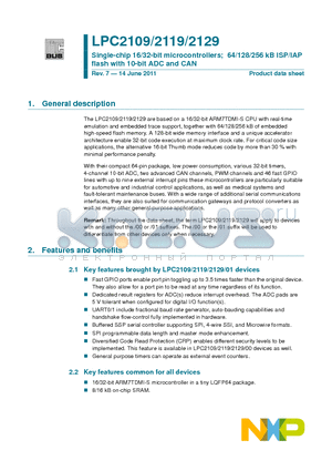 LPC2109_11 datasheet - Single-chip 16/32-bit microcontrollers; 64/128/256 kB ISP/IAP flash with 10-bit ADC and CAN