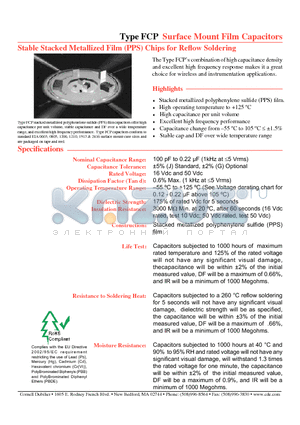 FCP0805H181J-J1 datasheet - Surface Mount Film Capacitors