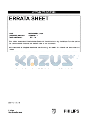 LPC2124 datasheet - Single Chip 32-bit Microcontroller Erratasheet