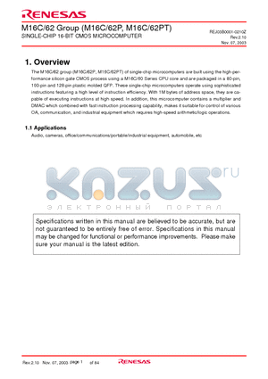 M30622M6P-XXXGP datasheet - SINGLE-CHIP 16-BIT CMOS MICROCOMPUTER