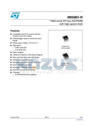 M95M01-RMN6G datasheet - 1 Mbit serial SPI bus EEPROM with high speed clock