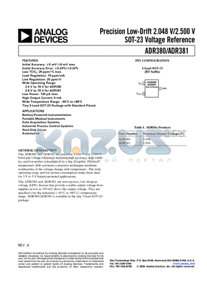 ADR380ART-REEL7 datasheet - Precision Low-Drift 2.048 V/2.500 V SOT-23 Voltage References