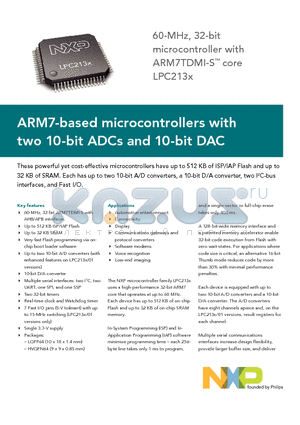 LPC2136-01 datasheet - ARM7-based microcontrollers with two 10-bit ADCs and 10-bit DAC