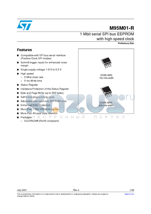 M95M01-RMW6TP datasheet - 1 Mbit serial SPI bus EEPROM with high speed clock