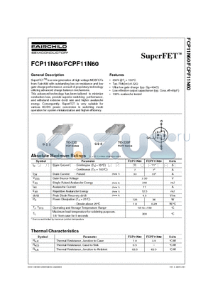 FCPF11N60 datasheet - SuperFET