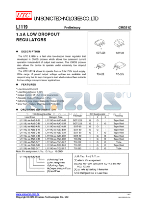 L1119G-XX-TN3-D-T datasheet - 1.5A LOW DROPOUT REGULATORS