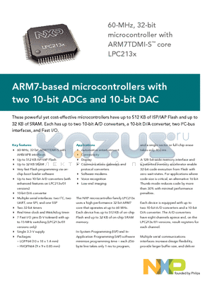 LPC213X datasheet - ARM7-based microcontrollers with two 10-bit ADCs and 10-bit DAC
