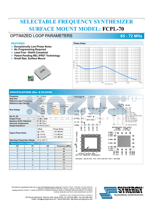 FCPL-70 datasheet - SELECTABLE FREQUENCY SYNTHESIZER