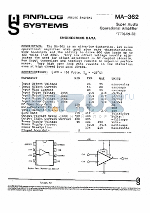 MA-362 datasheet - Super Audio Operational Amplifier