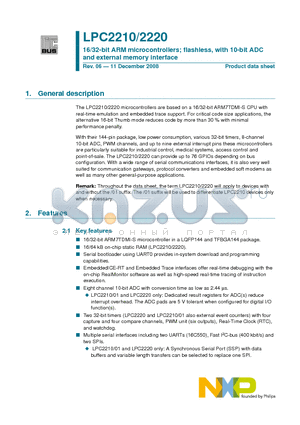 LPC2210FBD144/01 datasheet - 16/32-bit ARM microcontrollers; flashless, with 10-bit ADC and external memory interface