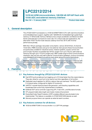 LPC2212 datasheet - 16/32-bit ARM microcontrollers; 128/256 kB ISP/IAP flash with 10-bit ADC and external memory interface