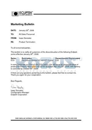 EC3-S-30.000M-CL150 datasheet - CRYSTAL