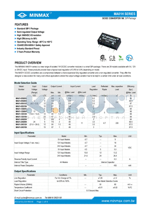 MA01-12S09H datasheet - DC/DC CONVERTER 1W Standard SIP-7 Package