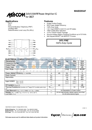 MA02205AF datasheet - 3.6V 0.5W RF Power Amplifier IC for DECT