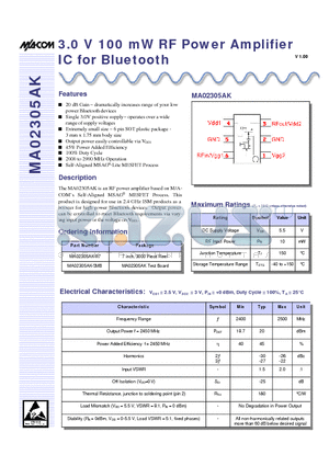 MA02305AK-R7 datasheet - 3.0 V 100 mW RF Power Amplifier IC for Bluetooth
