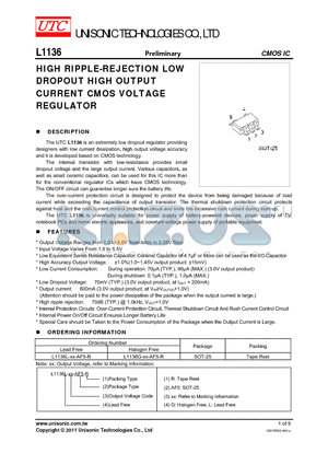 L1136_12 datasheet - HIGH RIPPLE-REJECTION LOW DROPOUT HIGH OUTPUT CURRENT CMOS VOLTAGE REGULATOR