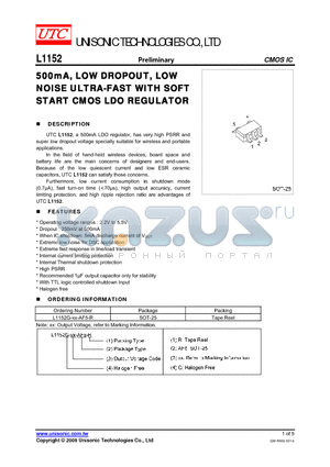 L1152 datasheet - 500mA, LOW DROPOUT, LOW NOISE ULTRA-FAST WITH SOFT START CMOS LDO REGULATOR