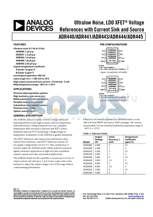 ADR440ARZ datasheet - Ultralow Noise, LDO XFET Voltage References with Current Sink and Source