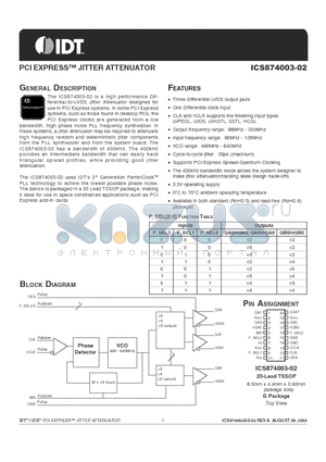 ICS874003AG-02LF datasheet - PCI EXPRESS JITTER ATTENUATOR