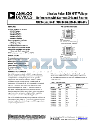 ADR440A datasheet - Ultralow Noise, LDO XFET Voltage References with Current Sink and Source