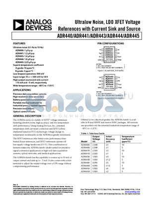 ADR441A datasheet - Ultralow Noise, LDO XFET Voltage References with Current Sink and Source