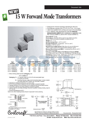 FCT1-150M2SL datasheet - 15 W Forward Mode Transformers