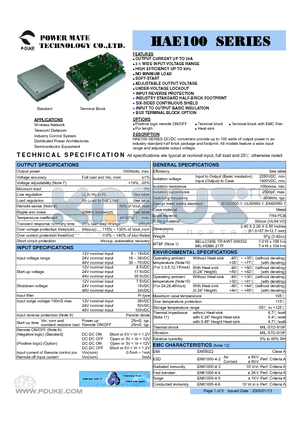 HAE100-48S3P3 datasheet - OUTPUT CURRENT UP TO 25A