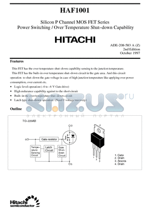 HAF1001 datasheet - Silicon P Channel MOS FET Series Power Switching / Over Temperature Shut-down Capability