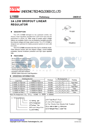 L11830 datasheet - 3A LOW DROPOUT LINEAR REGULATOR