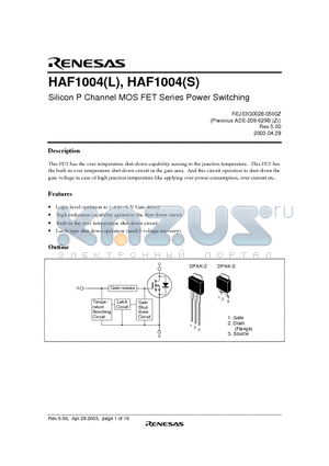 HAF1004L datasheet - Silicon P Channel MOS FET Series Power Switching