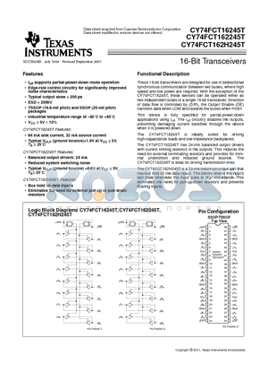 FCT162H245CTPACTG4 datasheet - 16-Bit Transceivers