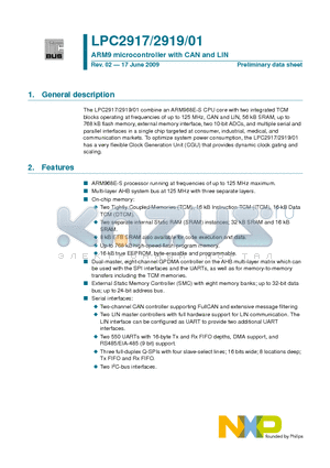 LPC2917 datasheet - ARM9 microcontroller with CAN and LIN