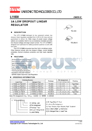 L11830L-XX-TQ3-A-T datasheet - 3A LOW DROPOUT LINEAR REGULATOR